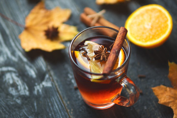 Close-up of mulled wine on the table