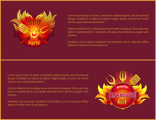 Hot Barbeque Vector Icons with Burning Badges