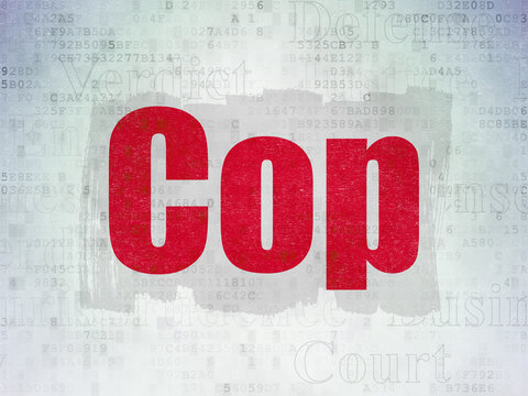 Law concept: Painted red text Cop on Digital Data Paper background with   Tag Cloud