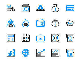 Set of thin line icons for business and finance. Collection of outline icons for corporate development.