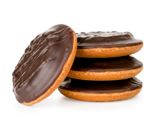 Cookies watered chocolate close - up on a white. Isolated.