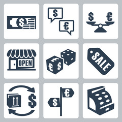 Vector money/shopping isolated icons set