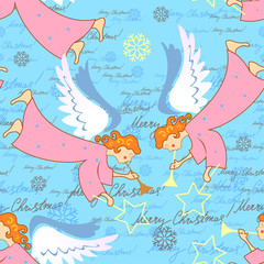 Fototapeta na wymiar Angels. Christmas festive seamless pattern for packaging, wrappers, holidays, fabrics and light industry. Vector image.