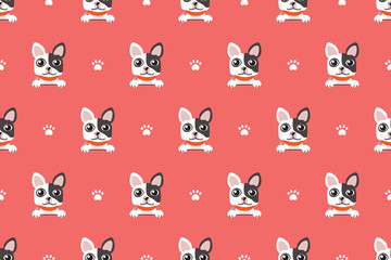 Vector cartoon character french bulldog seamless pattern
