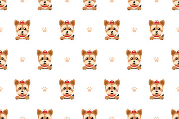 Vector cartoon character yorkshire terrier dog seamless pattern