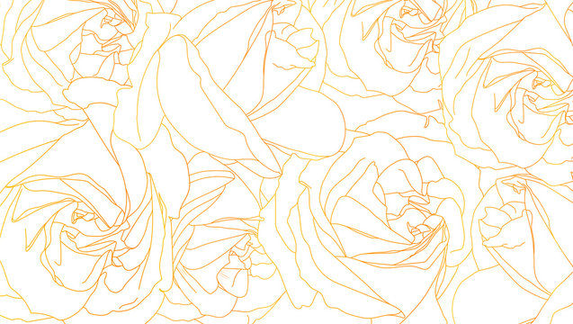 Roses bud outlines. Floral pattern with roses. Hand-drawn romantic background. Style of sketch or doodle . Vector illustration, eps10. Template for textile, wrap paper, cover, poster.