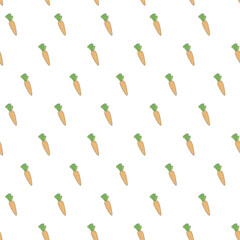 Vector seamless pattern. Background with hand drown carrots. Can be used for print on clothes for boys and girls, package, banner, wrapping paper, decoration. Vegetarian backdrop. EPS10.