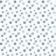 Snowflake simple seamless pattern. Black snow on white background. Abstract wallpaper, wrapping decoration. Symbol of winter, Merry Christmas holiday, Happy New Year celebration Vector illustration