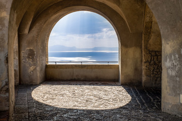 Scenic rock arch balcony overlooking the mediterranean sea