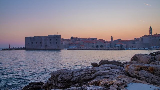 Dubrovnik Vroatia skyline aerial view at sunset view olf old town and sea.