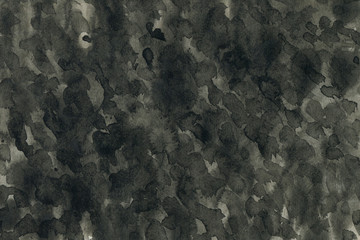  Black with grey ink texture with abstract washes and brush strokes on white watercolor paper background.