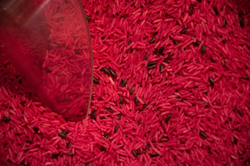 arroz rojo, foto macro con textura aérea