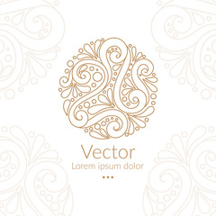 Linear leaf emblem. Elegant, classic vector. Can be used for jewelry, beauty and fashion industry. Great for logo, monogram, invitation, flyer, menu, brochure, background, or any desired idea