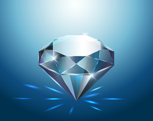 Big pure blue diamond with glitter, vector illustration