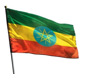 Fluttering Ethiopia flag on clear white background isolated.