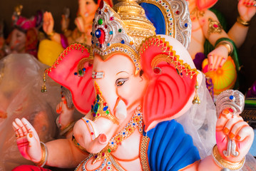 Idols of Hindu lord Ganesh/Ganesha being sold in Goa, India on the occasion of Ganesh Chaturthi...