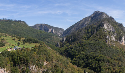 Fototapeta na wymiar Mountain with slopes covered with forest