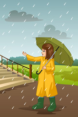 Girl Carrying Umbrella Under The Rain Illustration