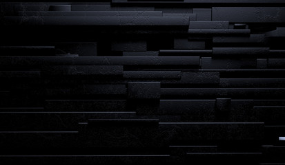 Fondo negro y oscuro abstracto de la pared o de los ladrillos de mármol. 3d ilustración de la pared moderna y elegante. Arquitectura interior sofisticada.