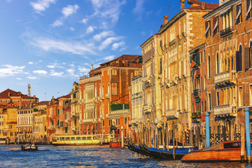 Grand Canal of Venice with gondolas, boats and vaporetto