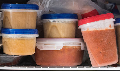 A freezer packed homemade soup is shown