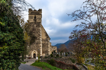 Fortified Stone Church, St Michael, beside Danube River in Weissenkirchen, in Wachau Valley
