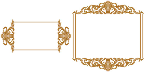 Set of golden vintage border frame engraving with retro ornament pattern in antique baroque style decorative design. Vector