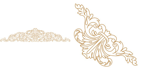 Set of golden vintage baroque ornament, corner. Retro pattern antique style acanthus.