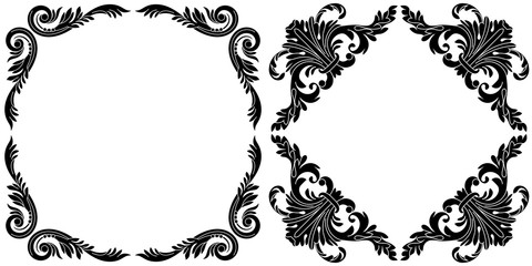 Set of vintage border frame engraving with retro ornament pattern in antique baroque style decorative design. Vector