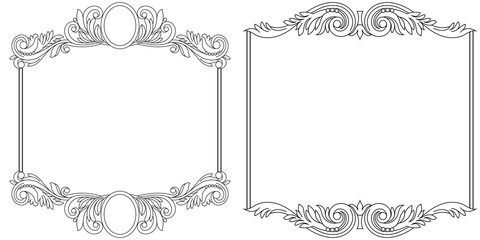 Set of vintage border frame engraving with retro ornament pattern in antique baroque style decorative design. Vector