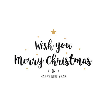 Merry christmas greeting calligraphy text gold black isolated background