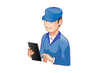 タブレット端末を使う男性スタッフ