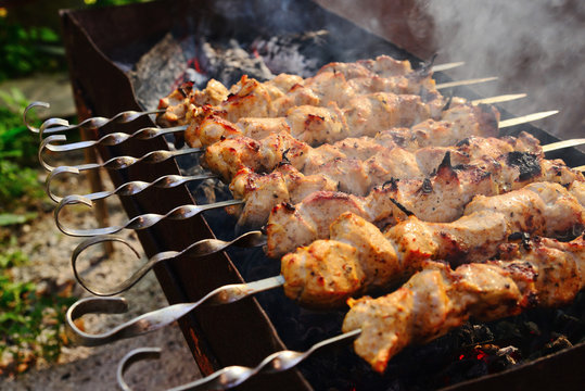 Juicy grilled shashlik cooked autdoor