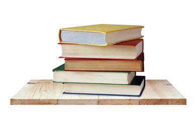 Shelf with books isolated on white background.