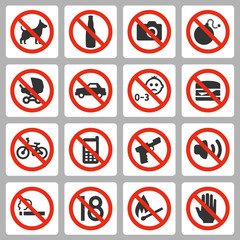 Prohibiting signs vector icons set