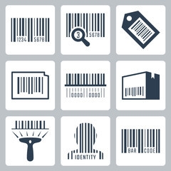 Bar code related vector icons set