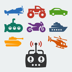 Remote control toys vector icons set