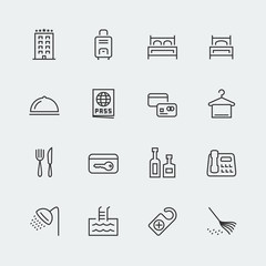 Hotel related vector icons set, thin line