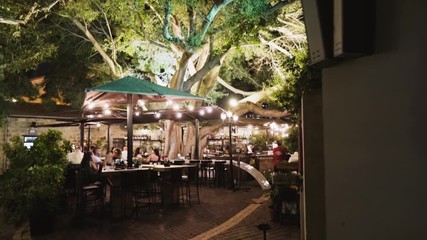 Outdoor cafe under the tree, Tel Aviv, Israel.