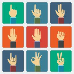Fototapeta premium Flat hands vector icon set