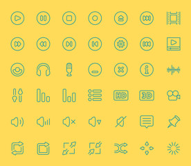 Vector audio and video player icons, thin line style