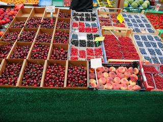 Fruit on market stall in the Alexanderplatz Railway Station area of Berlin Germany