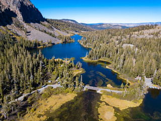 An aerial view of Mammoth Lakes