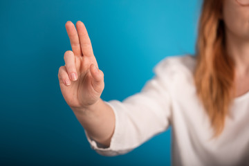 girl is touching with finger