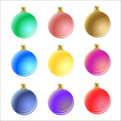 Christmas glass realistic balls. Vector set of colored objects.