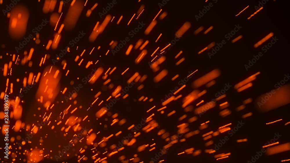 Aufkleber Fire flying sparks. Abstract light background of particles. Red sparks. 3D rendering.