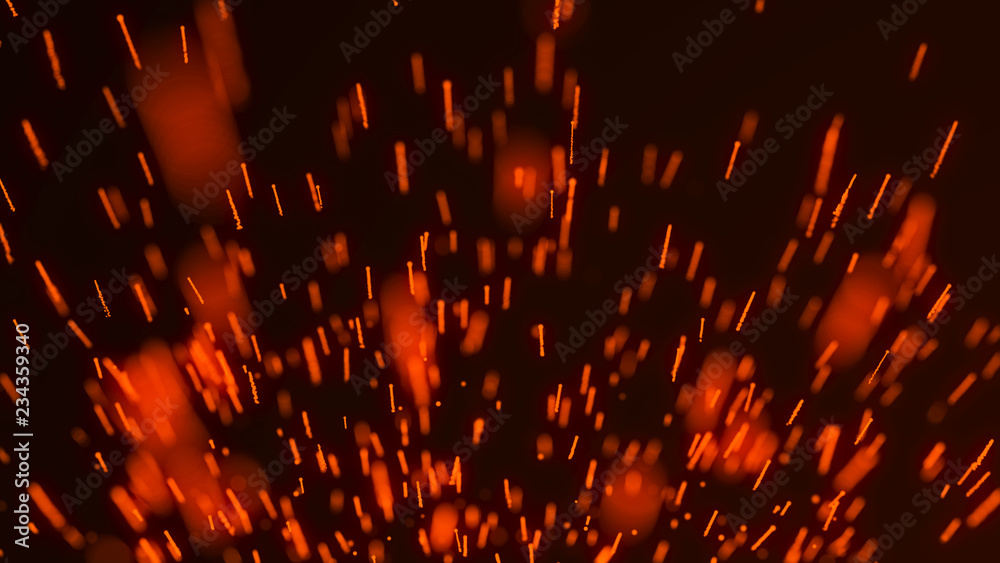 Aufkleber Fire flying sparks. Abstract light background of particles. Red sparks. 3D rendering.
