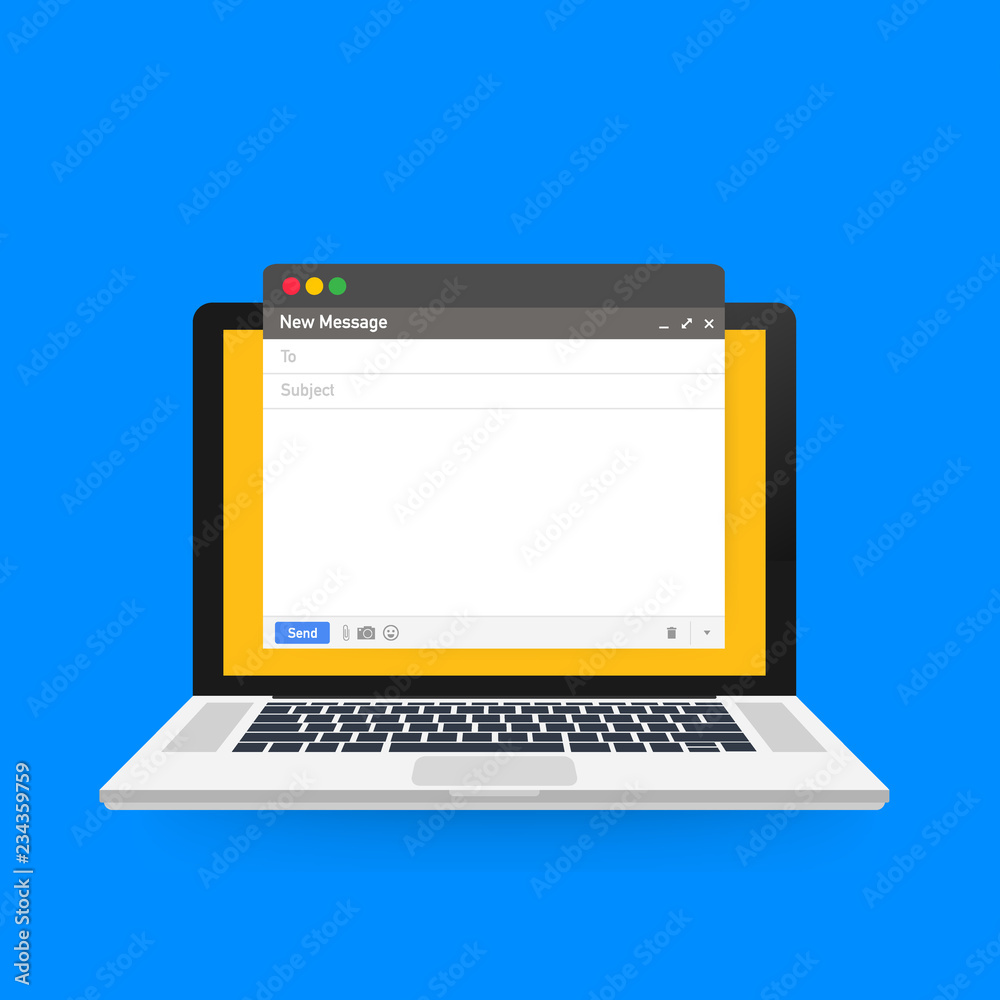 Poster email template. blank e-mail browser window. mail message web page vector frame on laptop screen. ve