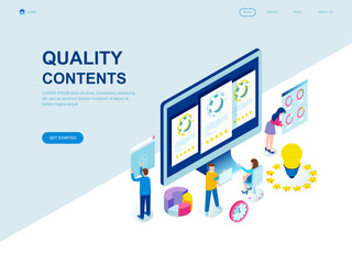 Modern flat design isometric concept of Quality Content decorated people character for website and mobile website development. Isometric landing page template. Vector illustration.