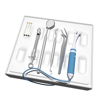Set of stainless dentist tools, Isolated on white background. 3D rendering